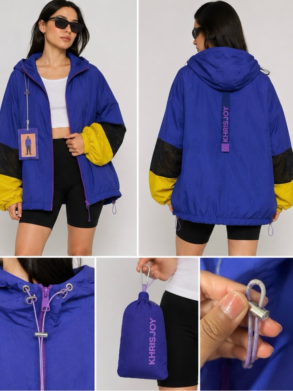 KHRISJOY Packable Rain Jacket Colorblock Oversized NWT